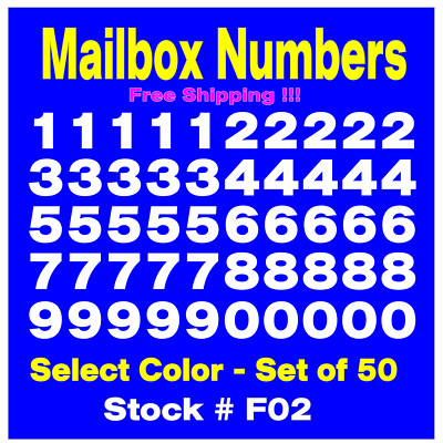 Mailbox NUMBER Vinyl Decals Set of 50 Numbers SIZES 1/2'' up to 4'' STK# F02