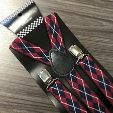Burgundy Diamond Plaid Checker Suspender for Adults Men Women Teens Wedding