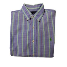 EUC Polo Ralph Lauren Custom Fit Blue  Green Striped Button Down 15.5 M Preppy