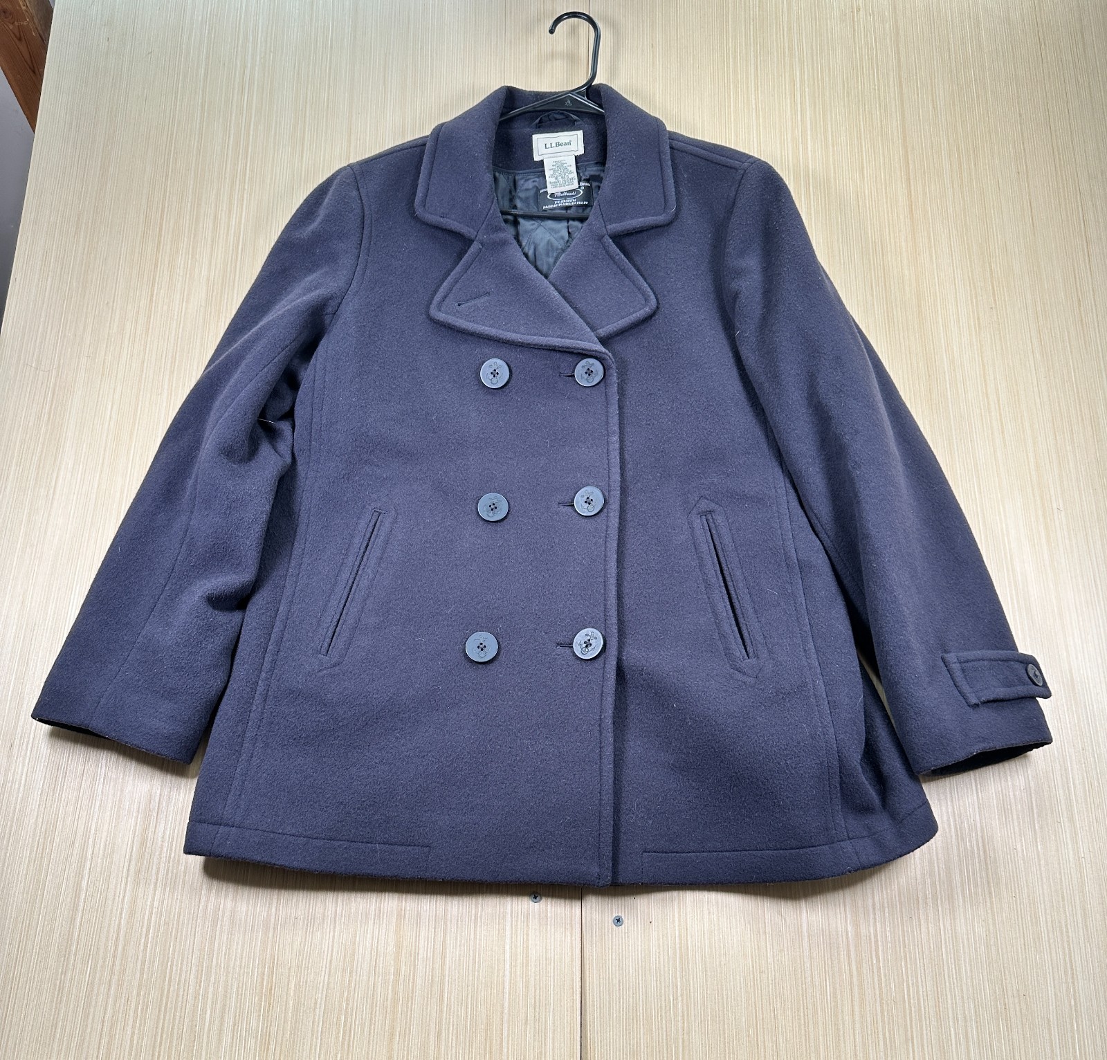 Vintage LL Bean Bellandi Peacoat Womens 16 Blue Thinsulate Lined Double Breasted