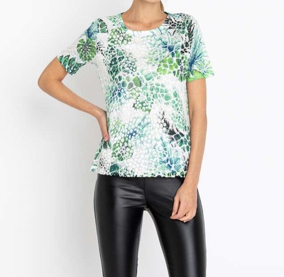 T-Shirt grün 34 Damen Shirt Ausbrenner-Muster Blätterdruck UVP: 59,99  8.8714