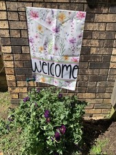 Welcome Spring Flowers Garden Flag Double Sided 12x18