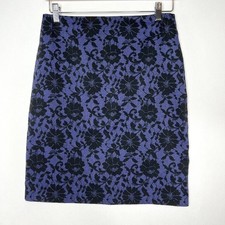 Vintage Express Purple Black Floral Lace Print Pencil Skirt 6