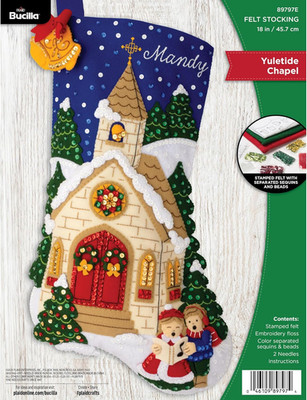 Felt Applique 18'' Stocking Making Kit, Yuletide Chapel, Perfect for DIY Arts and
