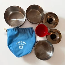 EVER NEW JAPAN Camping Cook Set Stainless Steel, Vintage 6 piece + Bag