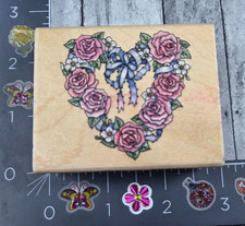 Rubber Stampede Romantic Wreathe A809E Rose Flower Rubber Stamp Wood S15