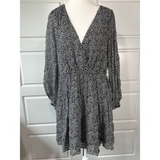 Maeve Anthropologie Dress Small Black White Floral V Neck Long Sleeve Mini