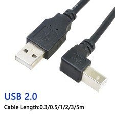 90 Degree USB 2.0 Printer Cable L-Shape A to B Scanner Lead Angled Data Cord