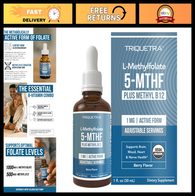 Organic Methyl Folate 1000mcg + Methyl B12 Liquid Drops - Mood & Cognition Boost