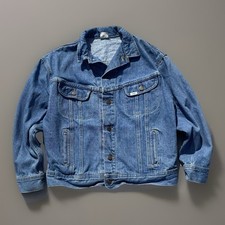 Vintage 80s Lee Denim Jacket Mens M Blue Made in USA Rockabilly Greaser Rare