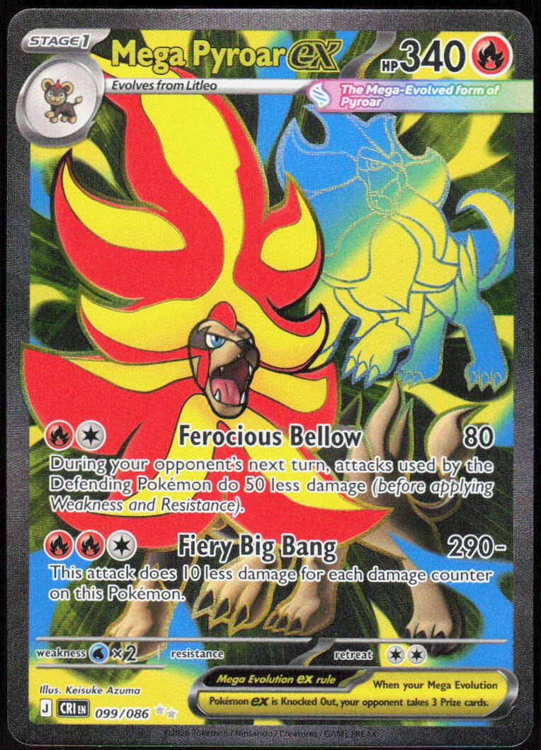 Mega Pyroar ex 099/086 Holofoil Ultra Rare Chaos Rising NM Pokemon