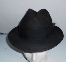 STETSON 3X BEAVER VINTAGE GRAYISH BROWN FEDORA 7 1/8 - 2" BLACK BAND RED FEATHER