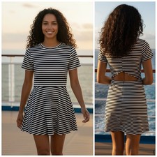 Topshop Dress Womens Size 10 Nautical Stripe Rear Peek A Boo Coastal Work Office