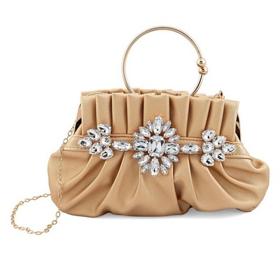La Marey Gold Faux Leather Crossbody Clutch with Chain Strap