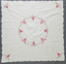 Vintage Eastern European Floral Hand-Embroidered Tablecolth 84x81cms