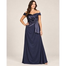Eliza J Navy Blue Off The Shoulder Satin Crepe Gown EJ5W3356 18W NEW