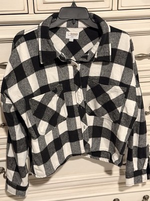 Ci Sono Womens  Plaid Cropped Button Up Shacket Shirt Trendy Layering XL