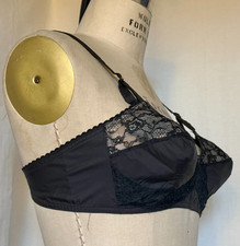 Vtg 1960s MCM "GLAMOUR BRA" SHEER BLACK NYLON, LACY CUPS, Adjustable Lift, 34B