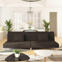 Schlafsofa 2-Sitzer Mit 2 Kissen Braun Stoff