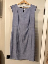 Talbots Sheath Dress Womens 8 Chambray Blue Woven Sleeveless Career