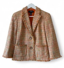 Womens JONES NEW YORK Signature Newport Tangerine Tweed BLAZER JACKET Sz 6 Boss