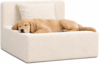Stylish Boucle Dog Bed with Pillow - Washable Couch for Small to Medium Dogs