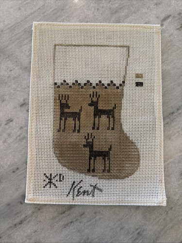 Vintage Kent Robert Hand Painted Needlepoint Canvas Deer Stocking KD