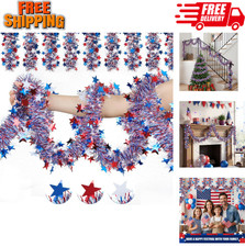 50FT 4Th of July Decorations Patriotic Tinsel Garland, Red White and Blue Reusab