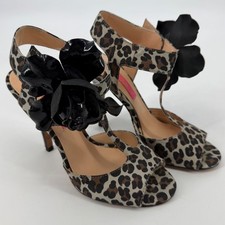 Betsey Johnson Leopard Print Floral T-Strap Peep Toe Heels Brown Black 7M