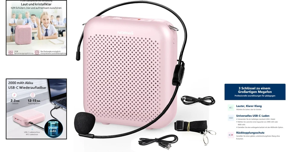 Tragbarer Sprachverstärker mit Akku für Lehrer, PA System, kabellos, 10W - Bild 2 von 4