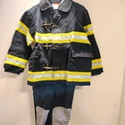 Boys Firefighter Ready Gear, Reflective Black/Yellow Jacket, Bib Pants, Helmet