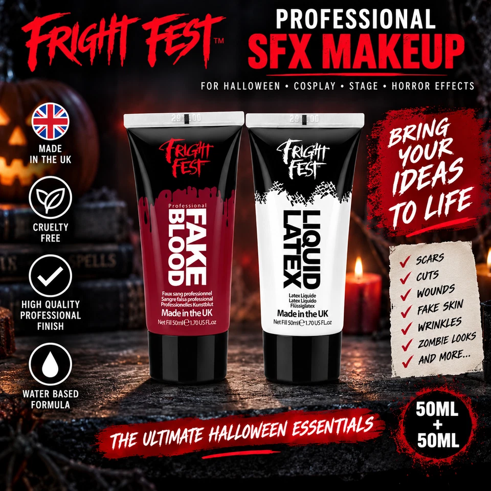 Fright Fest Liquid Latex 50ml and Fake Blood 50ml SFX Makeup Kit