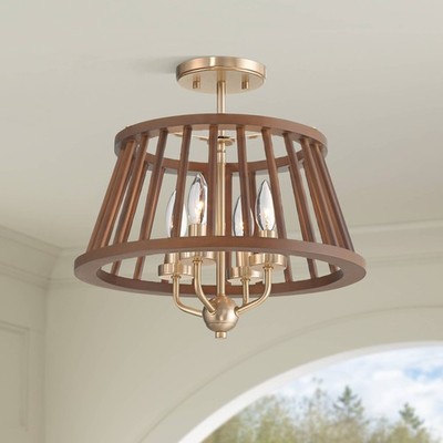Givens 15 3/4''W Satin Bronze and Wood 4-Light Ceiling Light