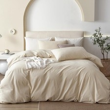 California King Duvet Cover Set, 3-Piece - 100 Washed Cotton, Linen-Like Soft 