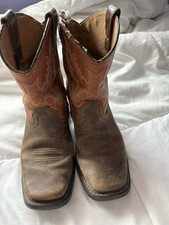 Ariat Boys Western Leather Boots Brown Square Toe Pull On Embroidered 10001837
