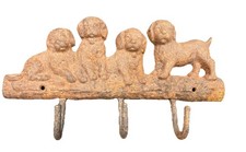 Vintage Cast Iron 4 Dogs Wall Hanger Hooks Hat Bag Coat Leash Keys Holder Rustic