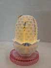 Fenton Milk Glass Hobnail Fairy Lamp Light Candle Bluebell Flowers Vintage Exc!