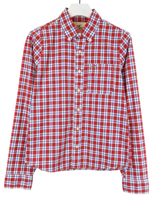 Hollister Hemd Herren M Langärmelig Kragen Button-Down Rot-Scheck