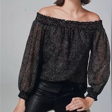 White House Black Market Off the Shoulder Blouse Black L EUC