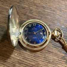 Elgin Quartz Pocketwatch, Gold Tone With Watch Chain.