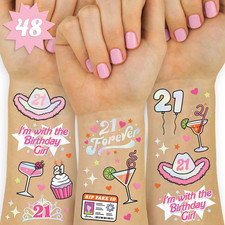 21St Birthday Party Decorations Temporary Tattoos - 48 Pcs  Fun Bday Girl Party