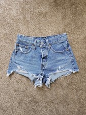 LEVI'S 501 High Rise Shorts Womens Size 26 Cutoff Denim Blue Distressed Cotton