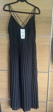 Next Petite Size 14 Black Glitter Sparkle Dress Pleated Evening Occasion Bnwt H6