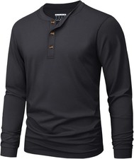 Men's Long Sleeve Henley Shirts Cotton 3-Button Spring Casual T-Shirts Solid