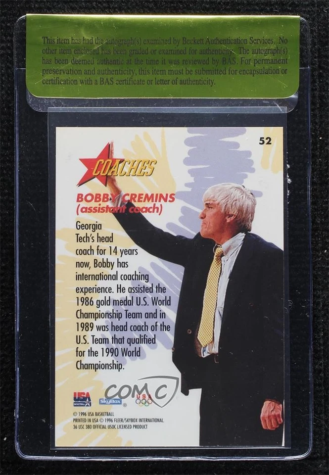 BAS 1996 Skybox USA Basketball Bobby Cremins #52 Authentic Auto - Image 2 of 2