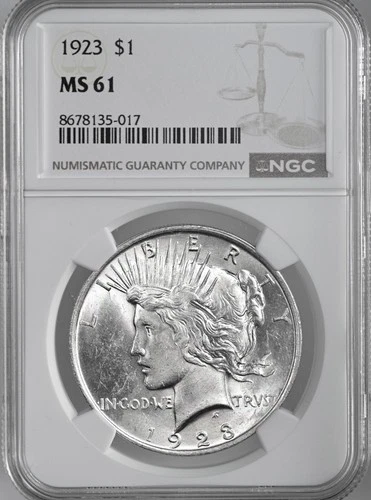 1923-P  $1 PEACE SILVER DOLLAR  "PHILADELPHIA MINT"  NGC MS61 #8678135-017