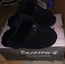 BEARPAW Loki II Women's Black Mule Slippers Suede Faux Fur Lined US 5 M