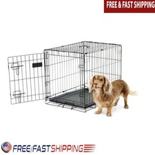 Foldable Metal Dog Crate Secure Single Door Puppy Kennel W/ Removable Tray New