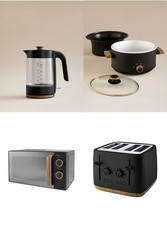 Mattschwarzes Scandi 4-teiliges Küchenset | Glas Wasserkocher, Toaster, Mikrowelle, Slow Cooke|