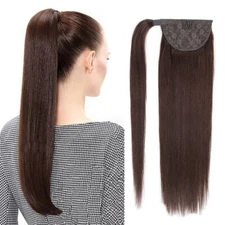 100% Human Hair Ponytail Straight Wrap Around Clip In PonyTail Machine Remy Hair